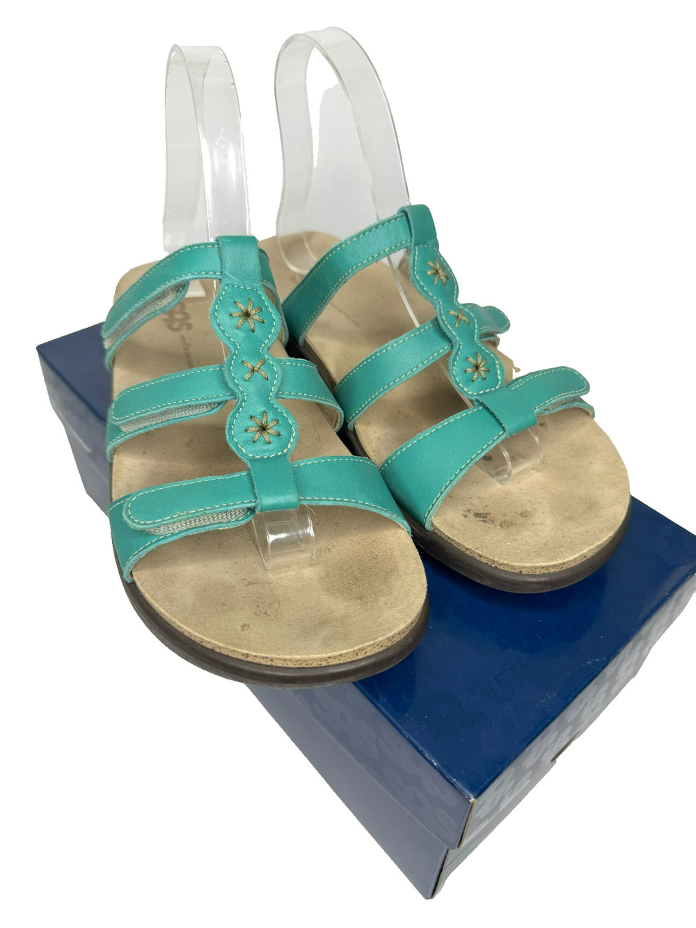 SAS Naples Sandals Womens Size 9 40 Turquoise Leather Slide Wedge Comfort USA